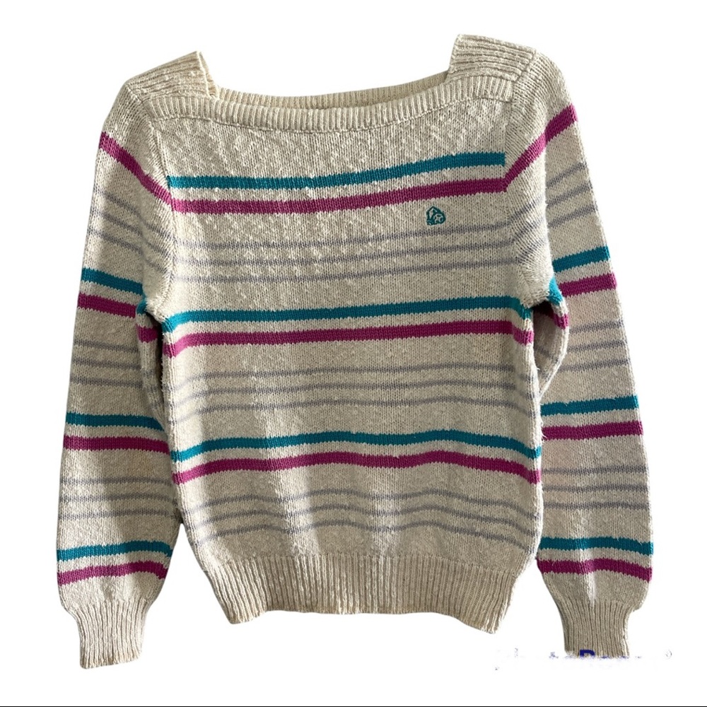 Vintage Waterville sweater cream stripe large